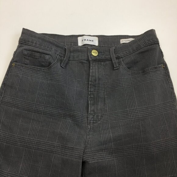 FRAME Washed Grey Plaid ALI High Rise Cigarette Leg 5 Pocket Logo Hardware Jeans - Picture 6 of 10